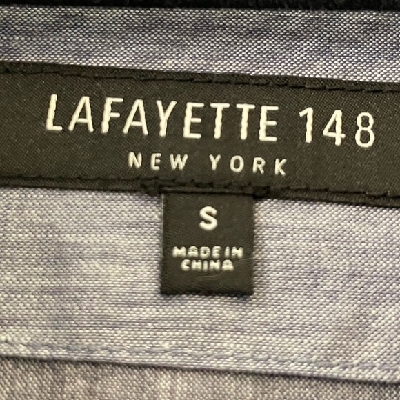 Lafayette 148 Blue Check Long Sleeve Button Down Shirt Sz S Cotton Linen $698 - Picture 7 of 16